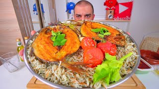 اكل سمك المسكوف العراقي على الرز بالشبنت والشعرية Iraqi Style Masguof Fish Mukbang