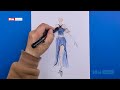 How to Draw Fashion Illustration Step by Step | Blue Dress Design Tutorial | SSM Fashion