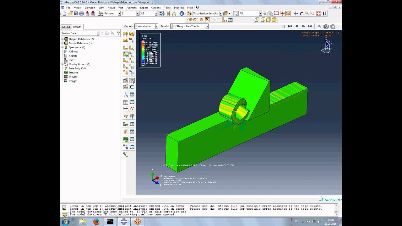 Abaqus 6 14 explicit cutting of Aluminium with Lagrange solver - YouTube