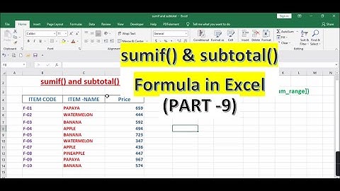 #9sumif and subtotal in excel | how to use sumif and subtotal formula in excel
