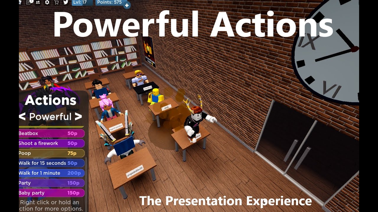 the presentation experience roblox all actions