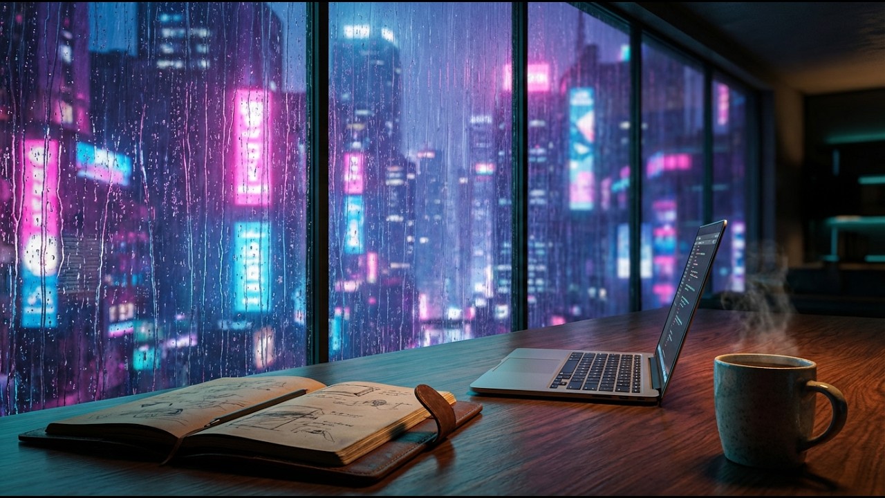 Rainy Neon City Lounge | 1 Hour Study Session