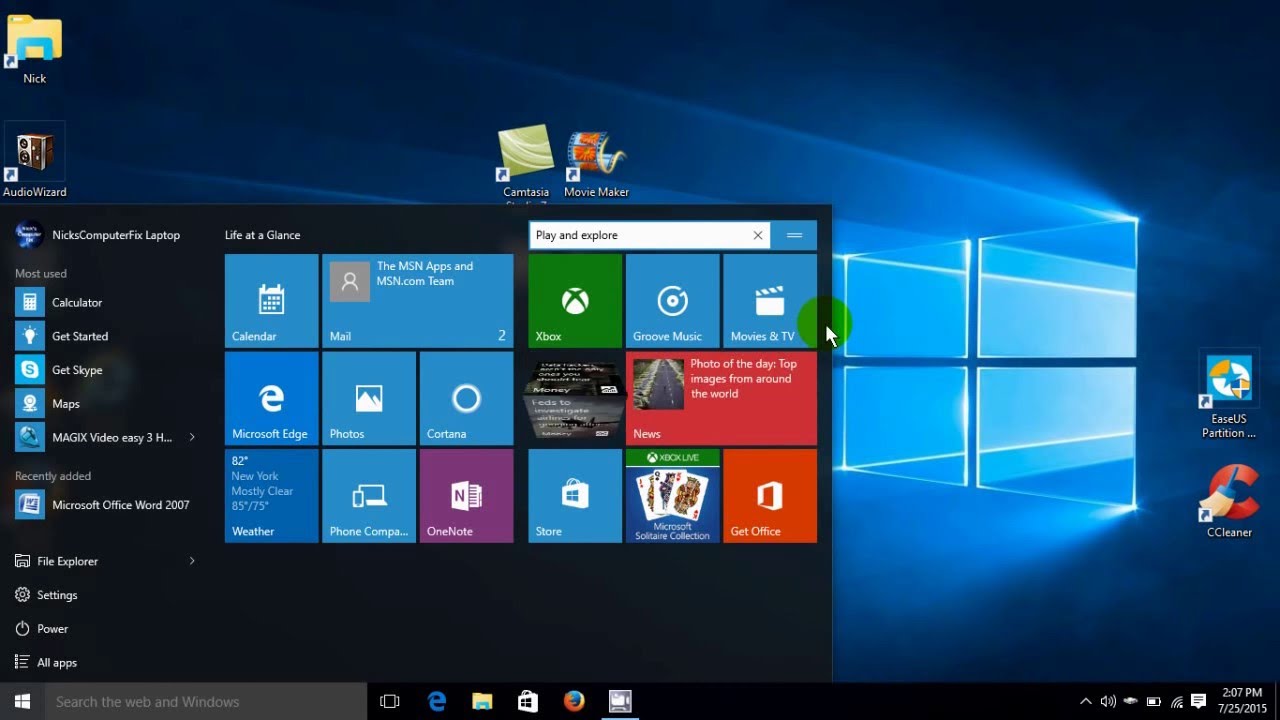 What does Windows 10 screen look like?