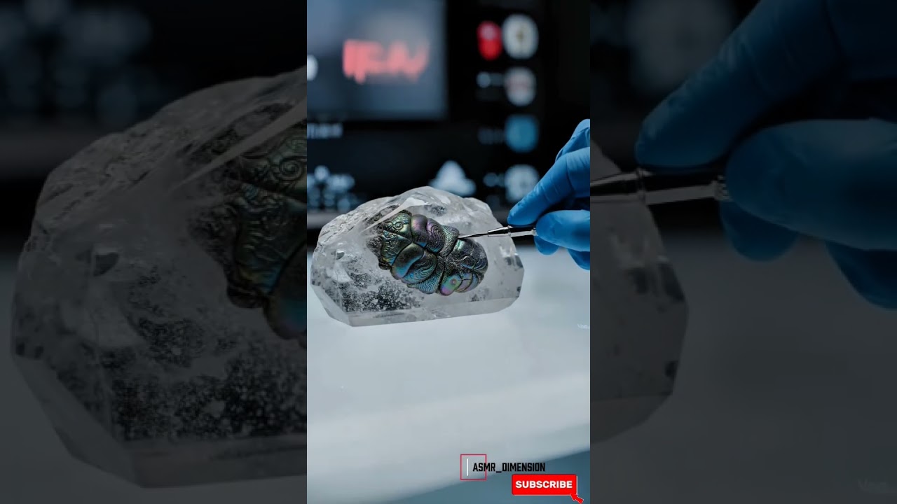 RAREST Fossil ASMR: Cleaning an Ancient Ammonite Encased in Crystal! (Soft Brushing Sounds) 🐌🐚