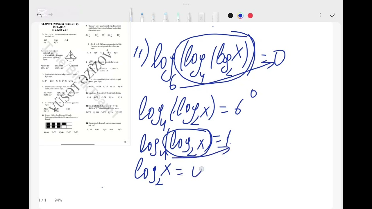 14 Aprel 2019 Buraxılış imtahanı Riyaziyyat sualları