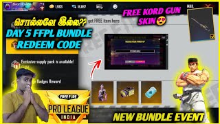 FFPL DAY 5 BUNDLE REDEEM CODE & BEST DREAM TEAM, FREE KORD GUN SKIN, NEXT BUNDLE EVENT  FF INDIA