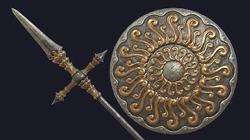 Fantasy Long Spear & Big Round Shield (PBR, game ready, Unity, UE4)
