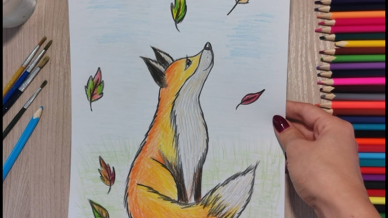 Как нарисовать лису. Рисунок цветными карандашами. How to draw a fox