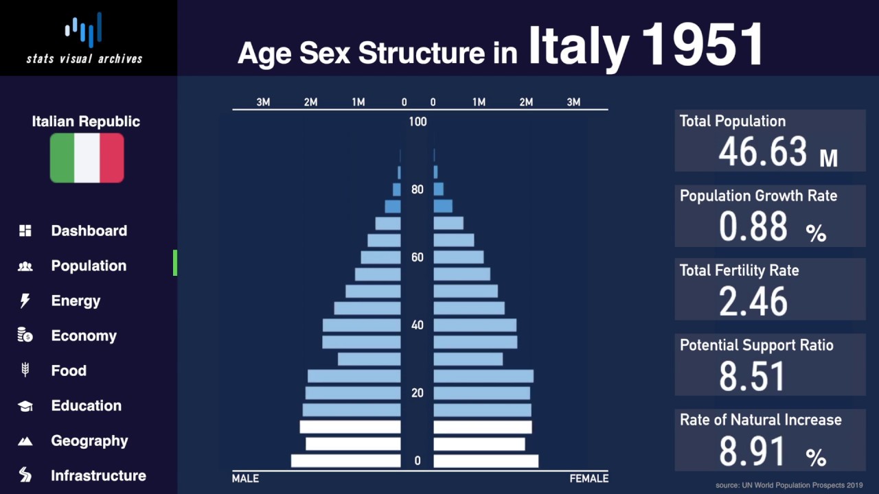 Italy Changing of Population Pyramid & Demographics (19502100) YouTube
