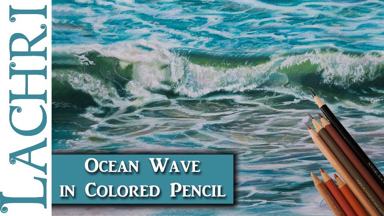 ⁣How to draw an ocean wave in colored pencil  -  Lachri