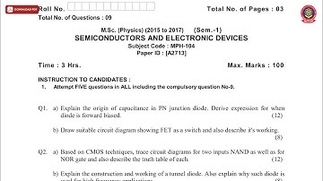 MSC PHYSICS 1ST SEM SEMICONDUCTOR AND ELECTRONICS DEVICES A DEC 2018 | PTU
