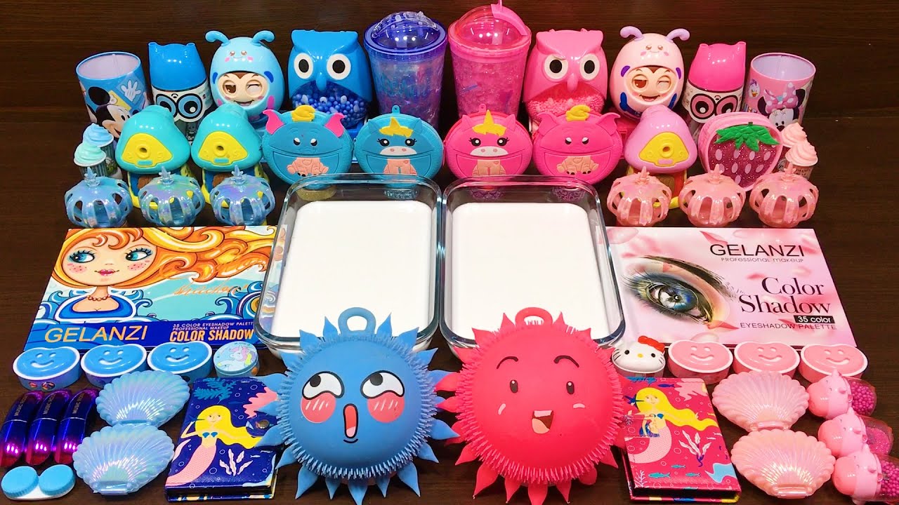 PINK VS BLUE ! Mixing Random Things into GLOSSY Slime! Satisfying Slime Videos #84