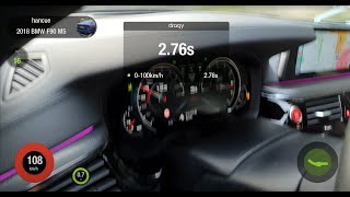 BMW 2018 F90 M5 Stage 1 Dragy GPS 0 - 100(2.76s), 0-200km/h, 1/4 mile(10.30s)  제로백 2.76초, 급가속 드래그
