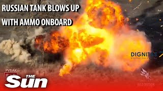 Russian tank blows up in MASSIVE explosion as onboard ammo detonates