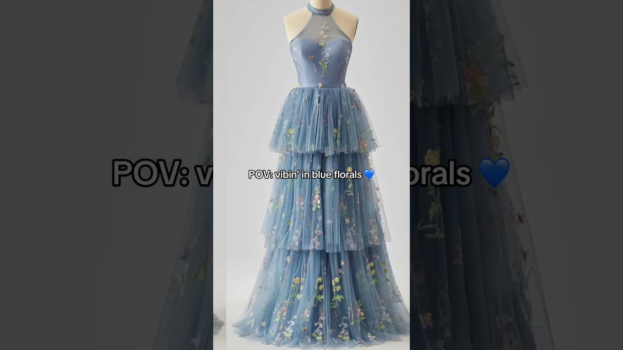 Floral Embroidered Blue Tiered Evening Gown - Luulla.com 🩵 