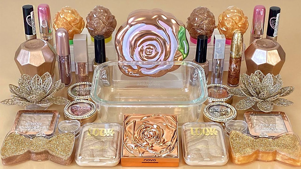 Rose GOLD SLIME 💛 Mixing makeup and glitter into Clear Slime 💯% ASMR Satisfying Slime Videos 1080p