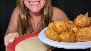 Clam cakes and N.E. Clam Chowder! ASMR eating + whisper