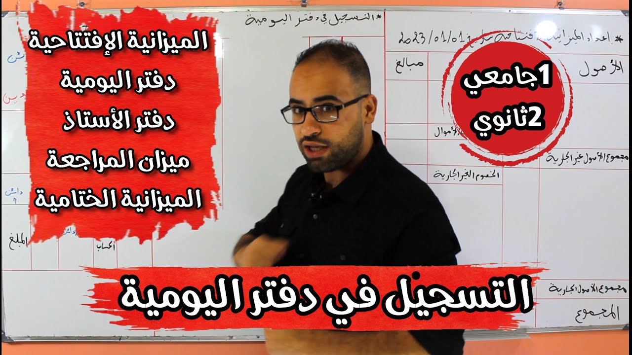 مراجعة لإختبار الفصل الأول/الوحدة 05/التنظيم المحاسبي الكلاسيكي /التسجيل في دفتر اليومية/ 2 ثانوي