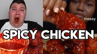 mukbangers consuming extremely spicy chicken