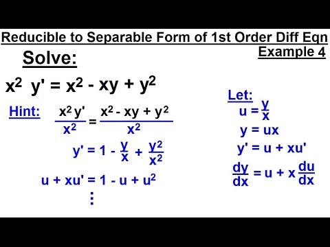 Differential Equation 1st Order Reducible To Separable Forms 5 Of 7 Example 4 X 2y X 2 Xy Y 2 Youtube