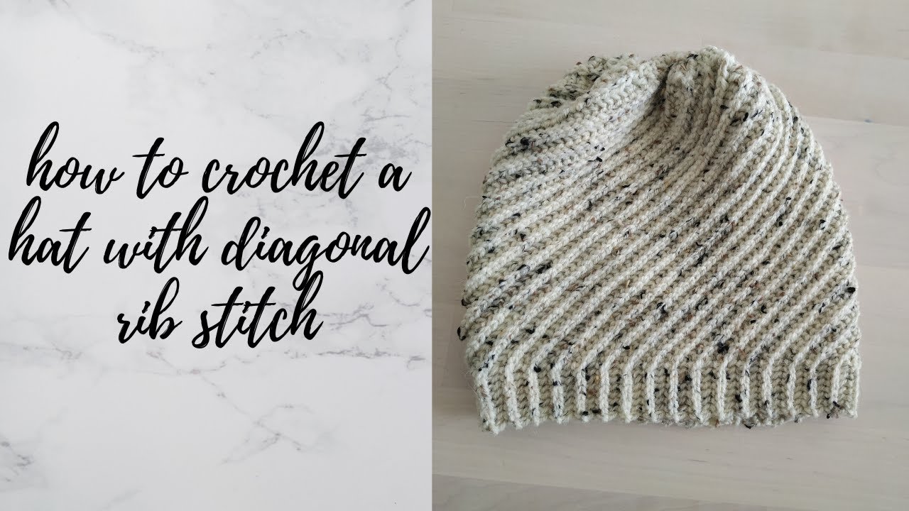 Πλεκτό σκουφάκι με βελονάκι, διαγώνιο λάστιχο