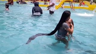 long hair WASHING swimming pool