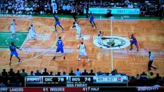Nate Robinson gets crossed up by Eric Maynor n and makes him fall