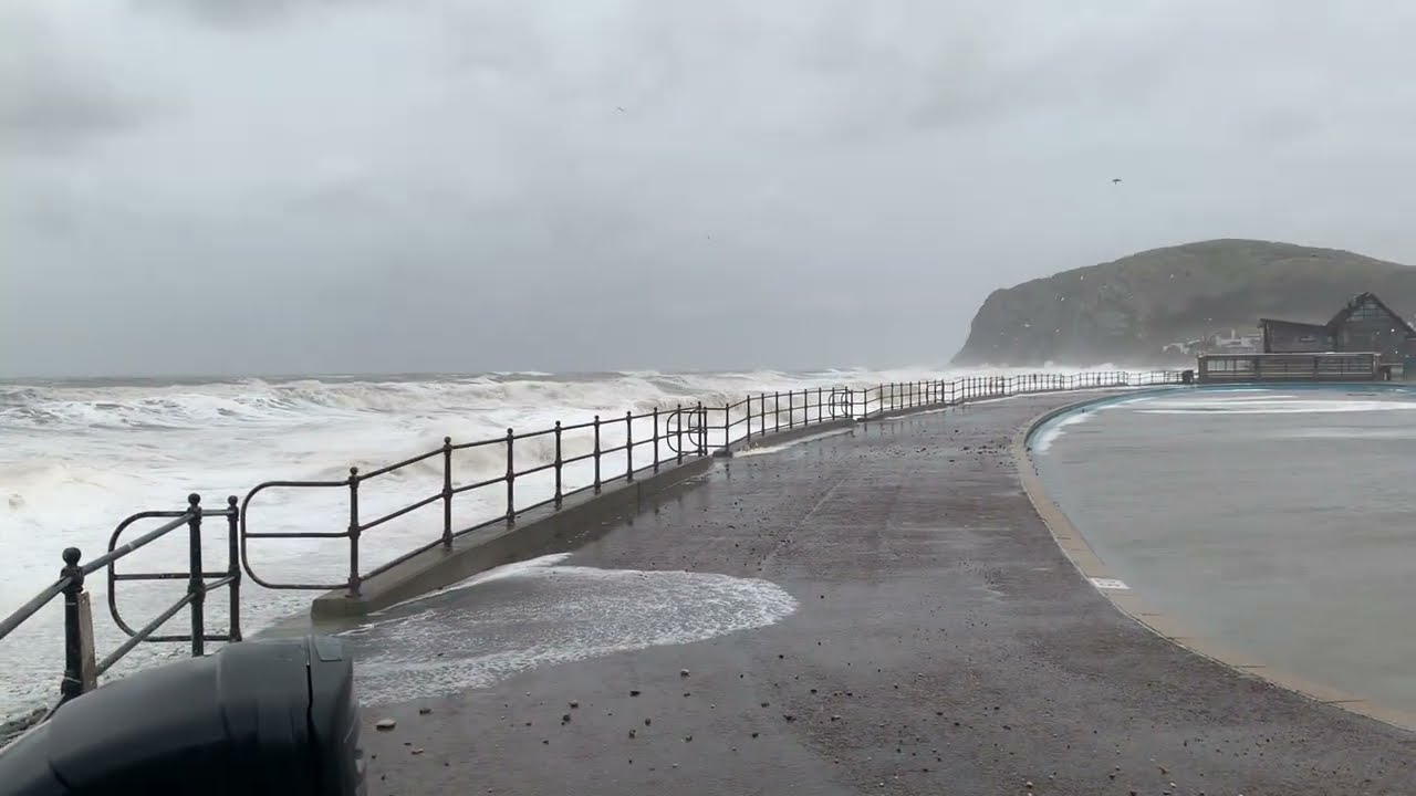 STORM DARRAGH - High Tide at the Paddling Pool, Llandudno Promenade