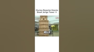 Clumsy Reporter Knocks Down Jenga Tower