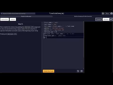 FreeCodeCamp - Python Project  - Step 11 of 18 - Employee Profile Generator