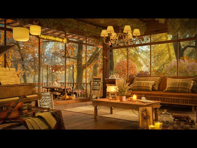 Autumn Forest Coffee Cabin with Piano Jazz Music for Relaxing, Studying and Working