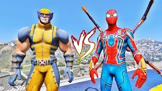 HOMEM ARANHA DE FERRO vs WOLVERINE - GTA V Mods EPIC BATTLE - IR GAMES