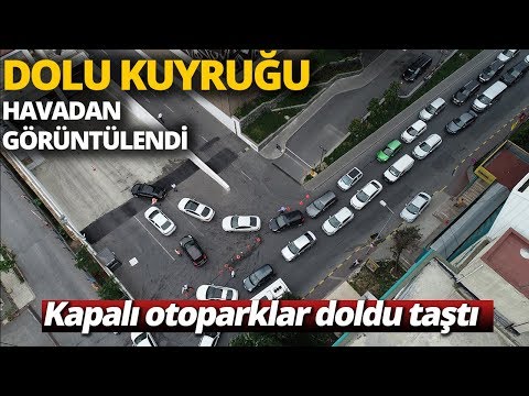 Dolu Uyarısı Sonrası Kapalı Otoparklarda Oluşan Araç Kuyruğu Havadan Görüntülendi