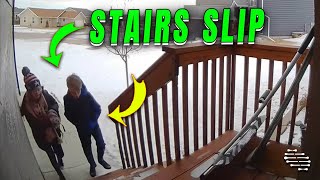 Boy's Porch Stairs Slip Caught on Door Camera