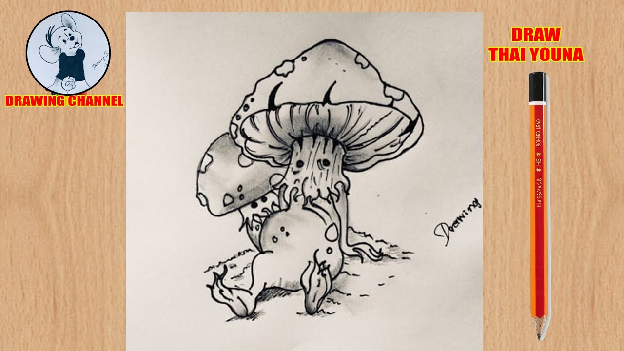 Drawing a Fungi , how to draw step by step, how to draw for beginners