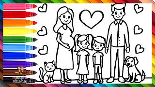 Dibuja y Colorea Una Familia Con Sus Mascotas 🐱👩🤰👧👨👦🐶❤️ Padres, Hijos, Mascotas 🌈 Dibujos Para Niños