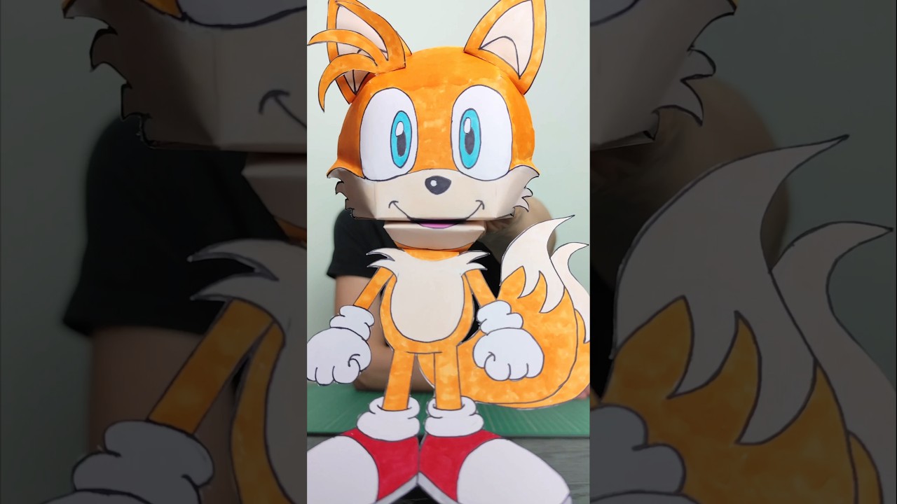Tails puppet - made from a single sheet of paper 🦊 #tailsprower #tailssonic #puppet #papercraft