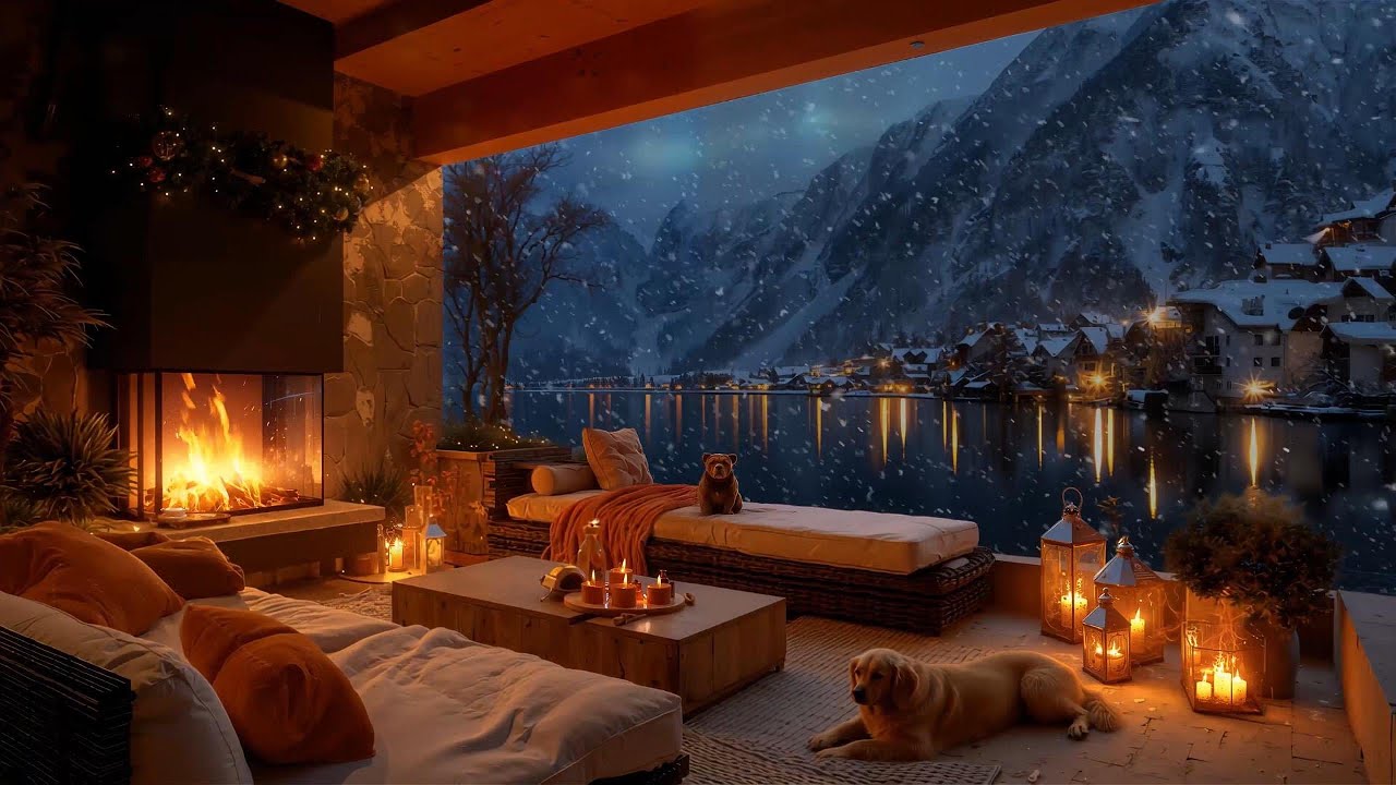 Winter Cabin with Blizzard and Fireplace Sounds ❄️ Snowfall & Firelight for Restful Sleep