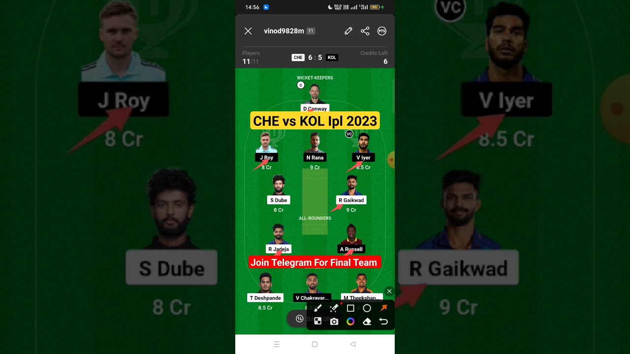 Chennai vs Kolkata Dream11 Team, che vs kol dream11 prediction , che vs kol dream11 team today match