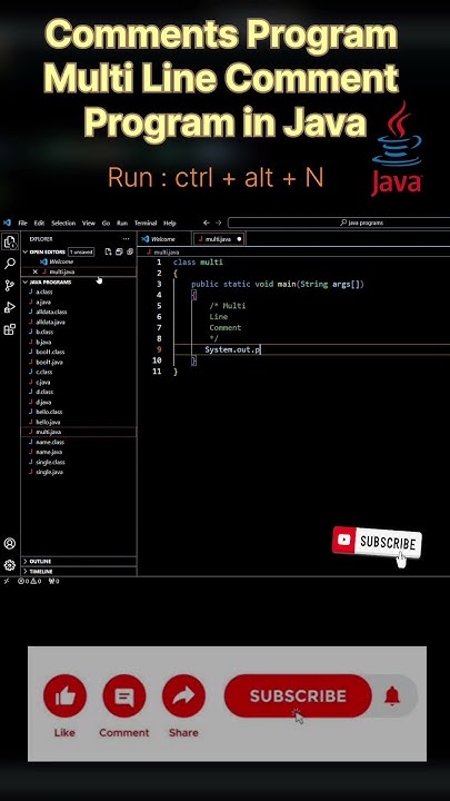 program of multi line comment in Java | #shorts #youtube #ytshorts # ...