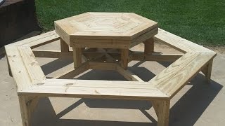 My first 6 sided table. It is really cool!! Seats ate 8 ft across, top is 4ft across, everything is on a 30 degree angle. Ill try to do a how to 