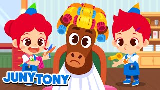 Lagu Potongan Rambut 🐴✂️ | Penata Rambut dan Lainnya | Lagu Anak Anak | JunyTony Bahasa Indonesia