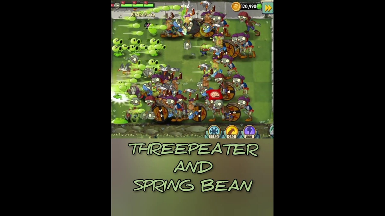 ONLY THREEPEATER AND SPRING BEAN! PIÑATA PARTY - PLANTS VS ZOMBIES SPEEDRUN!