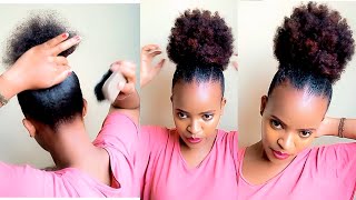 Simple High Puff Hairstyle with Afro puff drawstring extension// @Caromathini