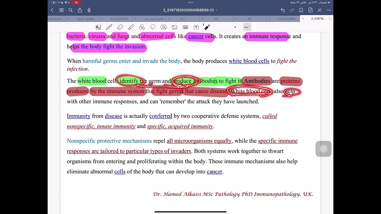 نموذج شرح مادة المناعة / البيان الاهلية /قسم تقنيات الكلية الصناعية (الديلزة) /المرحلة الاولى #ديلزة