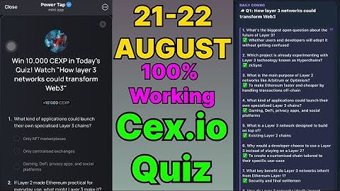 Cex.IO Quiz Answers Today 21 & 22 August | Cex.io Daily Quiz | Cex io daily combo | Cex.io daily | 