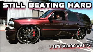 Chevy Tahoe Still Beating Hard! 4 18's 30,000 watts Hair Trick No Problem! Tucking Forgiato 28's