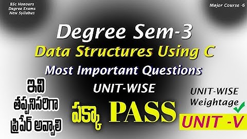 Degree Semester 3 - Data Structures Using C Most Important Questions UNIT-WISE Weightage Degree 2024