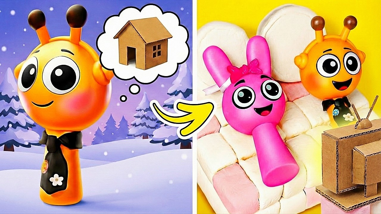 Inside Oren's Winter Cardboard House! *Adorable Sprunki Mini Crafts & Cool DIYs*