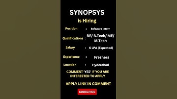 Synopsys Is Hiring | telugu jobs hub | #shorts #synopsis  #hiring #job #jobs